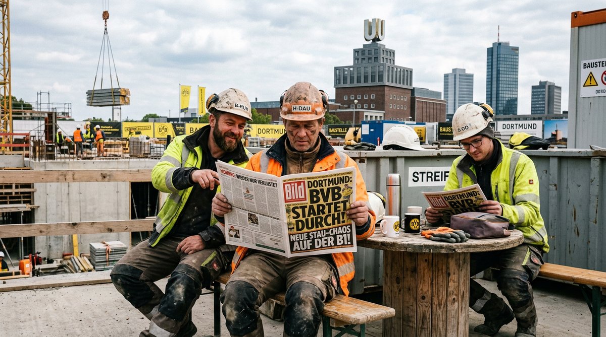 Bauarbeiter liest Zeitung in der Pause
