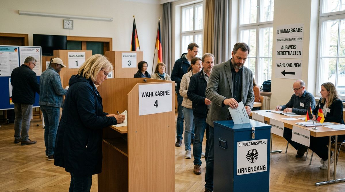 Wählerinnen und Wähler im Wahllokal bei der Stimmabgabe — Demokratie in Deutschland