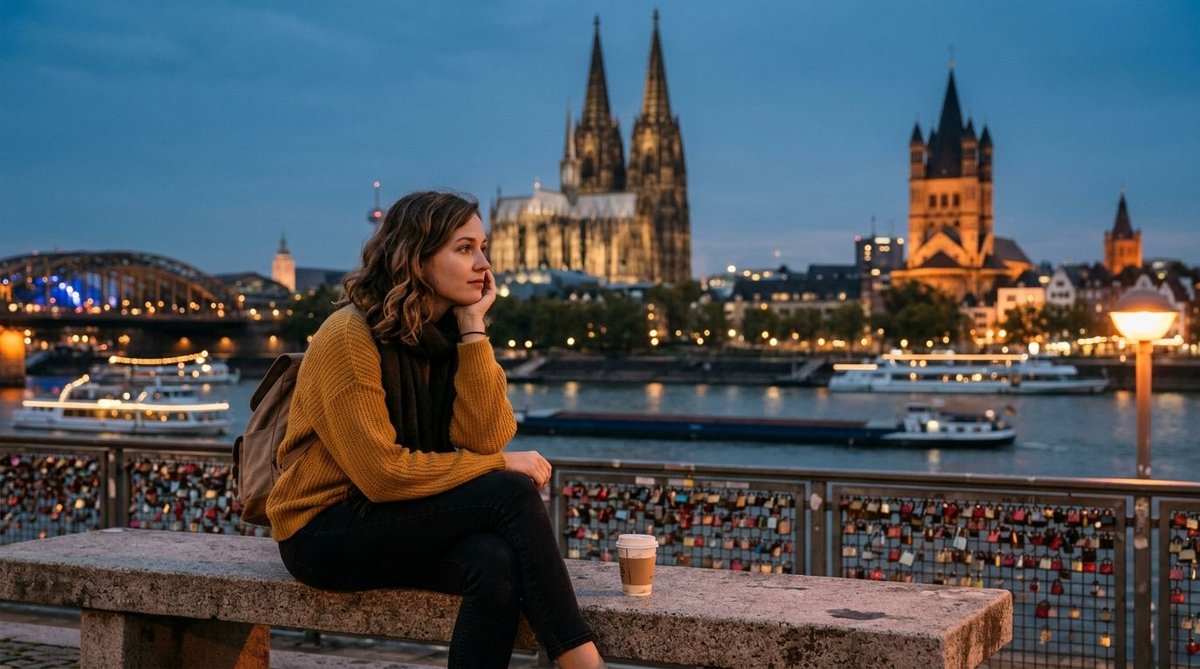 Frau in Köln denkt nachdenklich über Politik nach