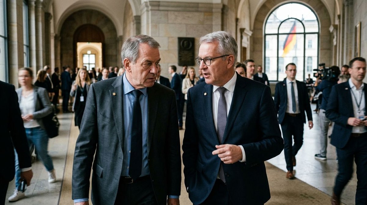 Bundestag-Flur mit Politikern in Berlin