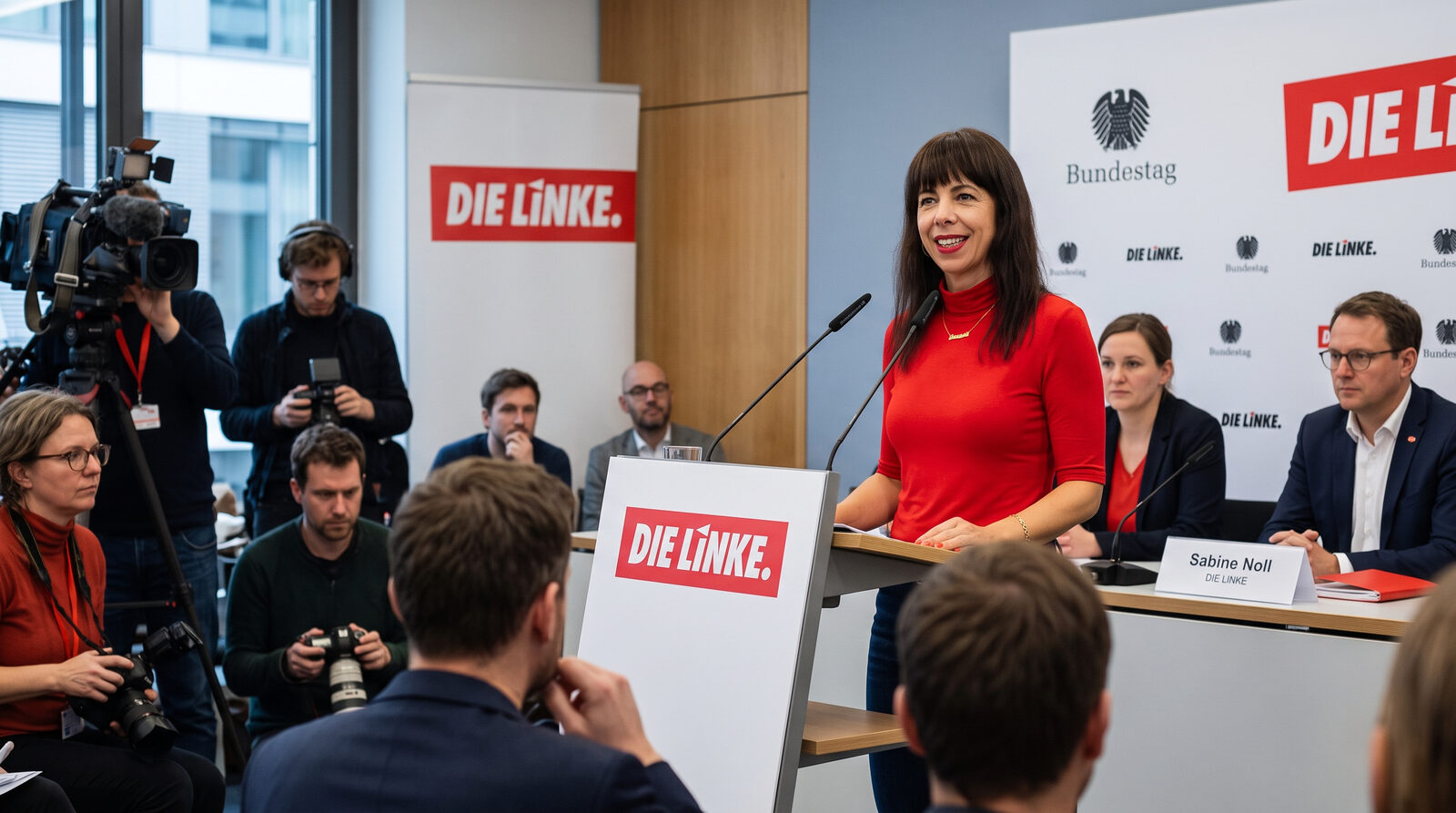Elif Eralp bei einer Rede am Podium