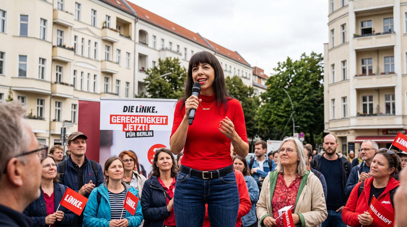 Elif Eralp im Wahlkampf im Gespräch mit Menschen